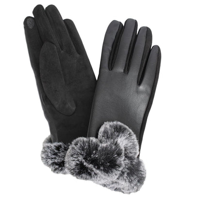 Shop Stylish Black Vegan Leather Gloves - Women's Faux Fur Cuff