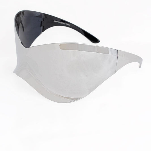 Shop Women's Silver Oversized Shield Visor Sunglasses for a Bold Look