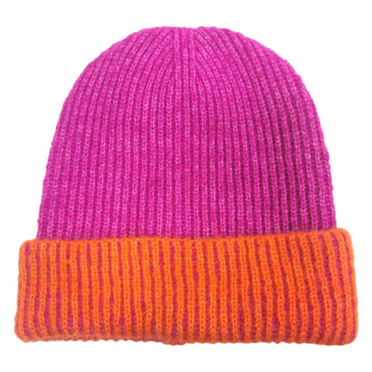 Stay Toasty: Ribbed Knit Beanie Hat in Fuchsia/Orange