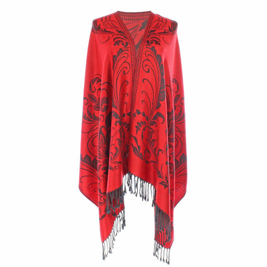 Step into timeless fashion with our Women's Pashmina Red Flower Fringe Scarf