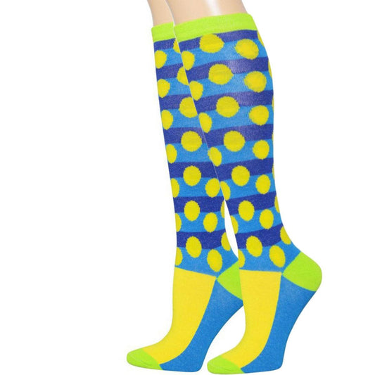 Step Up Your Style: Fun Yellow Polka Dot Knee High Socks for Women