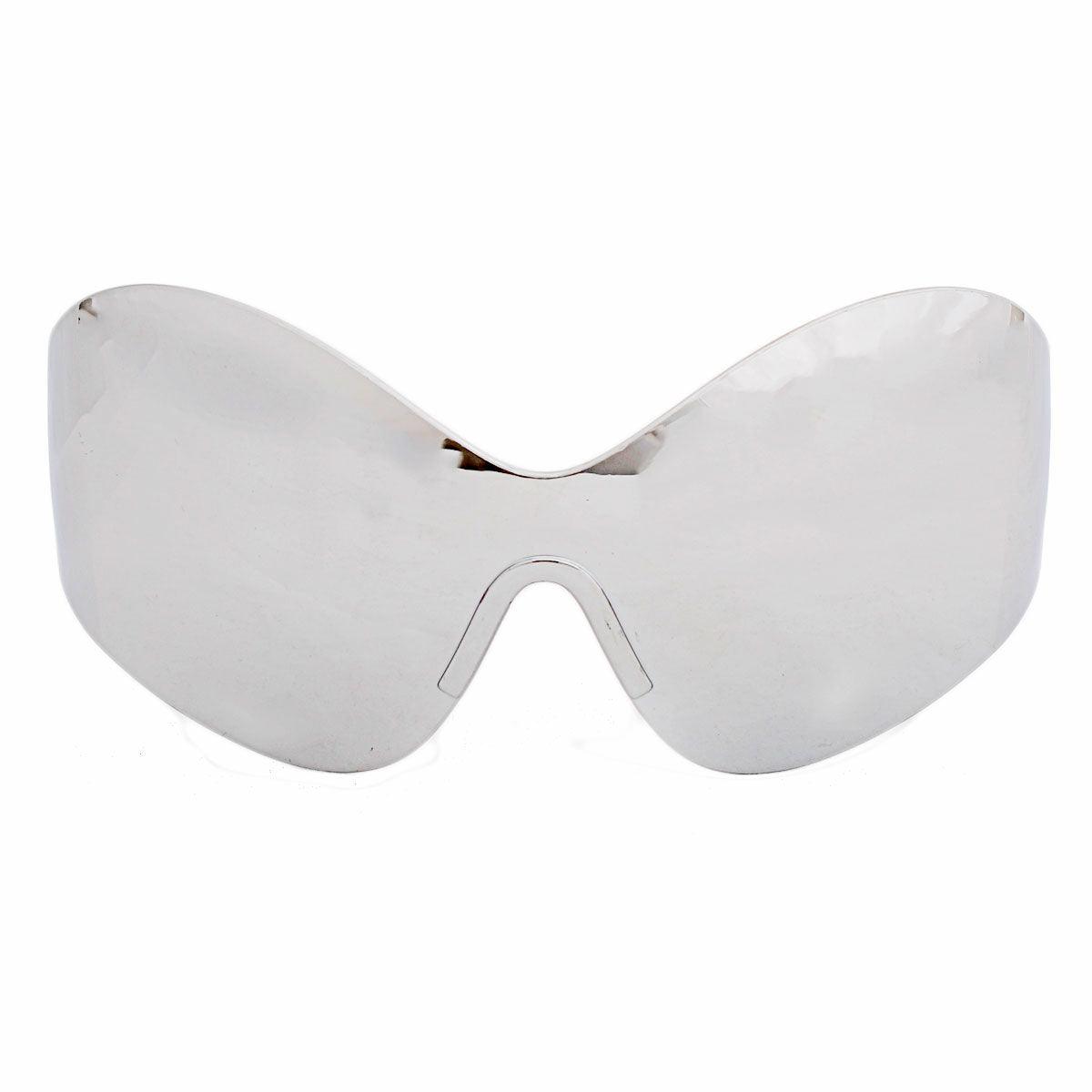 Unlock Style: Trendy Silver Mirrored Mask Butterfly Sunglasses
