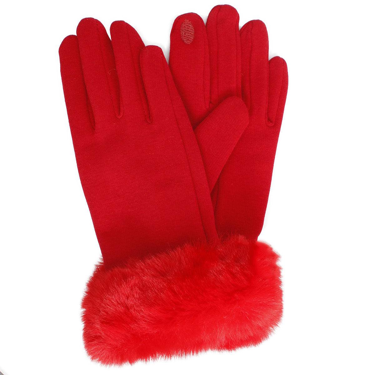 Warm and Stylish: Red Women's Gloves with Faux Fur Cuff for Winter