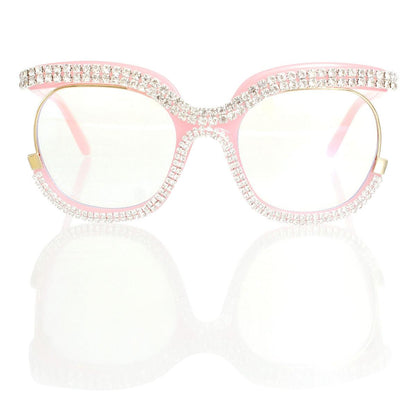Women's Fashion Pink Plastic Eyeglasses with Rhinestones Await