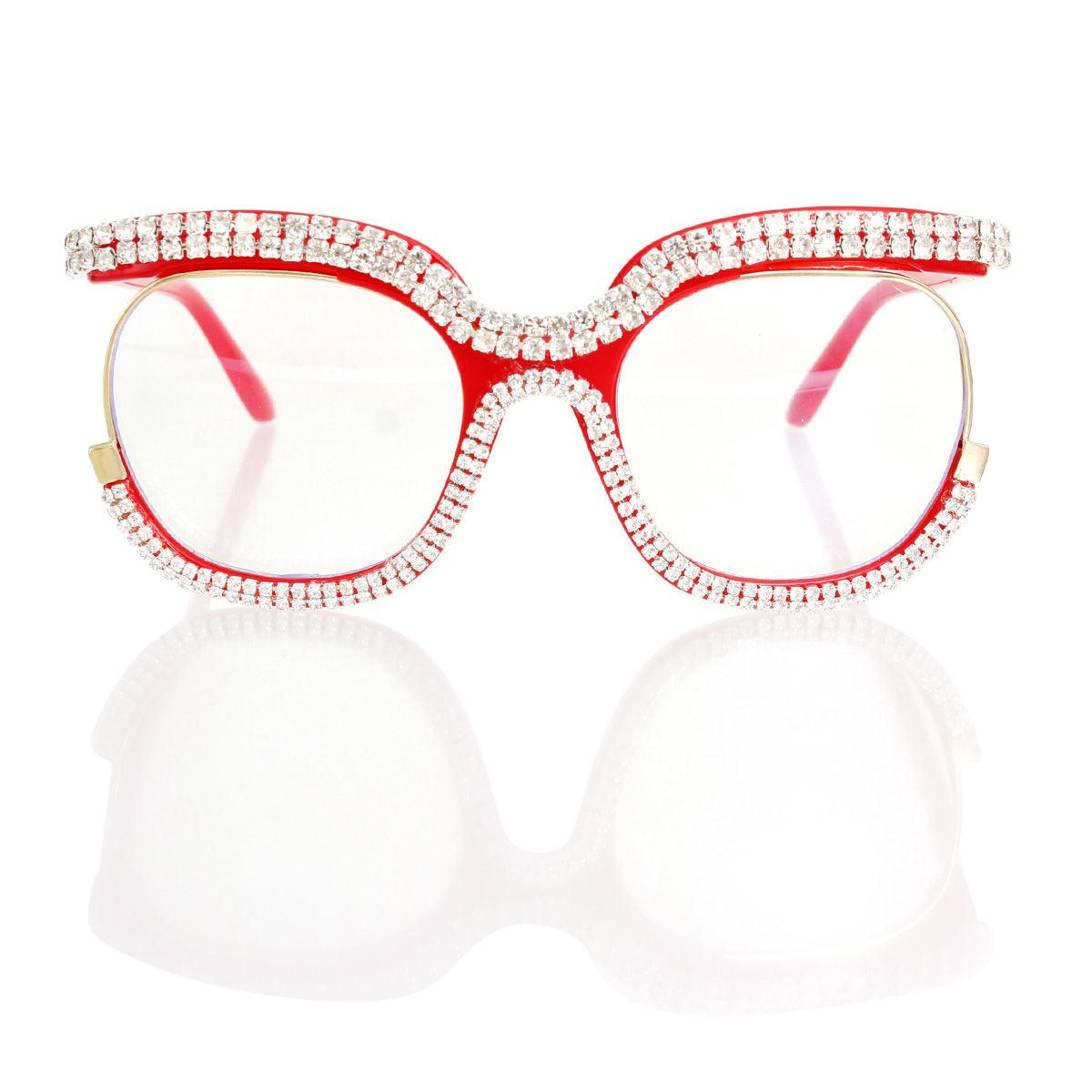 Women's Fashion Red Plastic Eyeglasses with Rhinestones Await