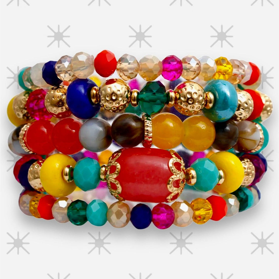 5 Pcs Multicolor Glass Bead Bracelets for Women