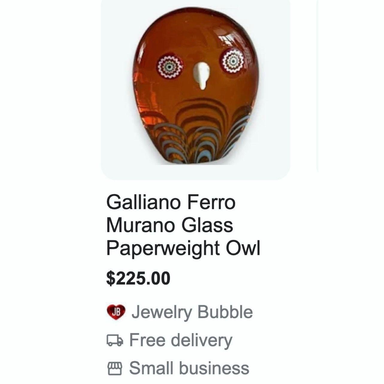 The Enchanting Artistry of the Galliano Ferro Murano Glass Owl Paperweight