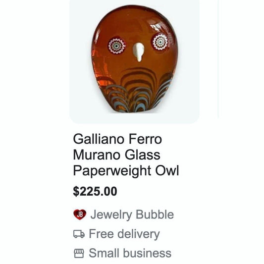 Galliano Ferro Murano Glass Owl Paperweight: Exquisite Artistry