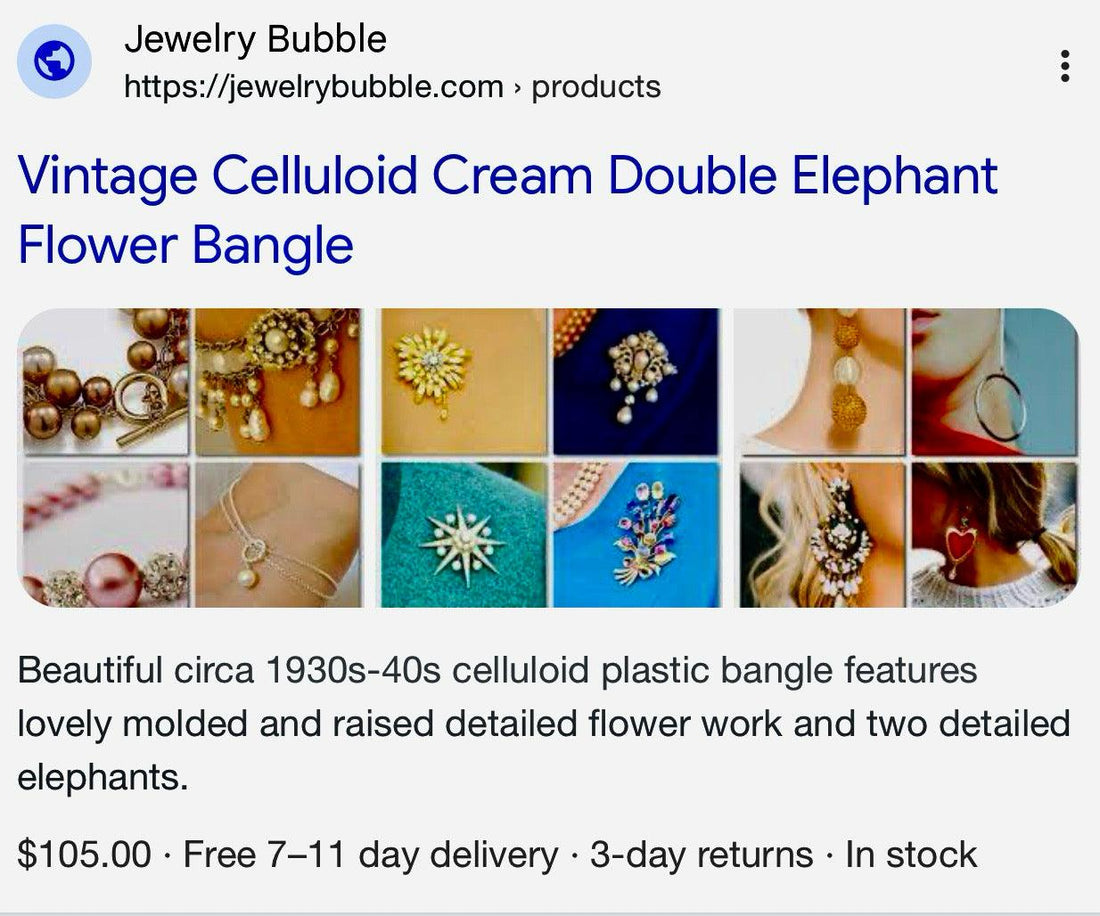 vintage Celluloid cream double elephant flower bangle