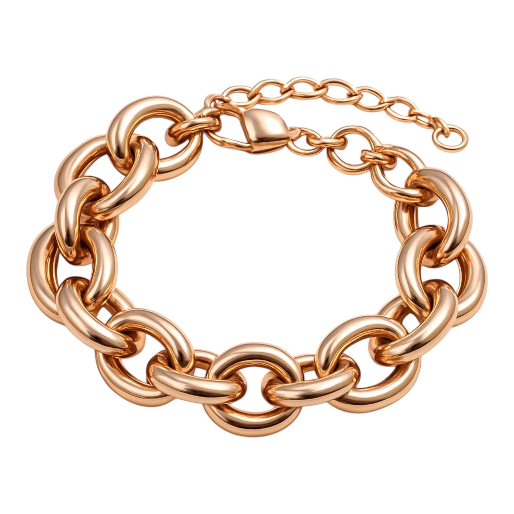 Rose gold chunky chain link bracelet for women – modern fashion jewelry accessory, hero image for bracelets collection on Jewelry Bubble