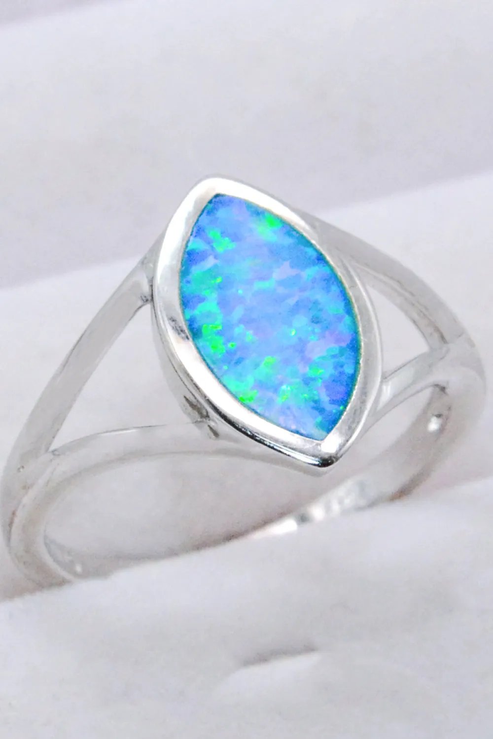 Platinum-Plated Sterling Silver Opal Ring with Split Shank Design