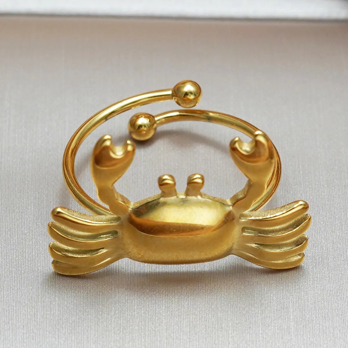Handmade Crab Ring – Gold Adjustable Stainless Steel, Mirror Polish, Eco-Friendly