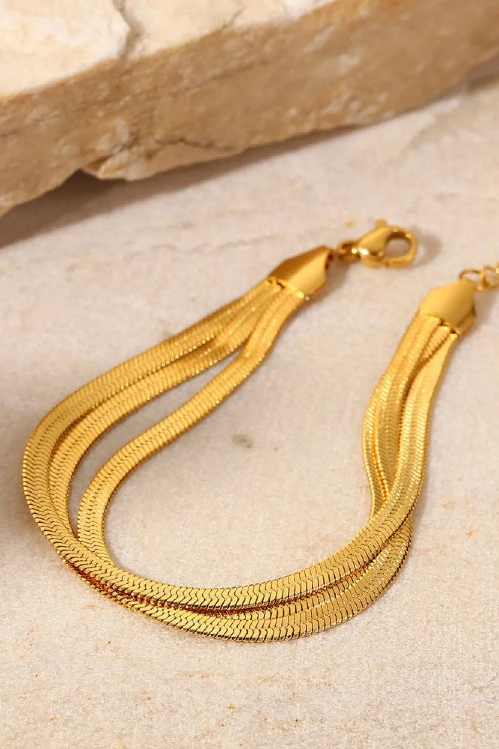 Gold-Plated Triple-Layer Snake Chain Bracelet - Adjustable & Lightweight
