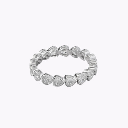 Women's Silver & Zircon Heart Eternity Band