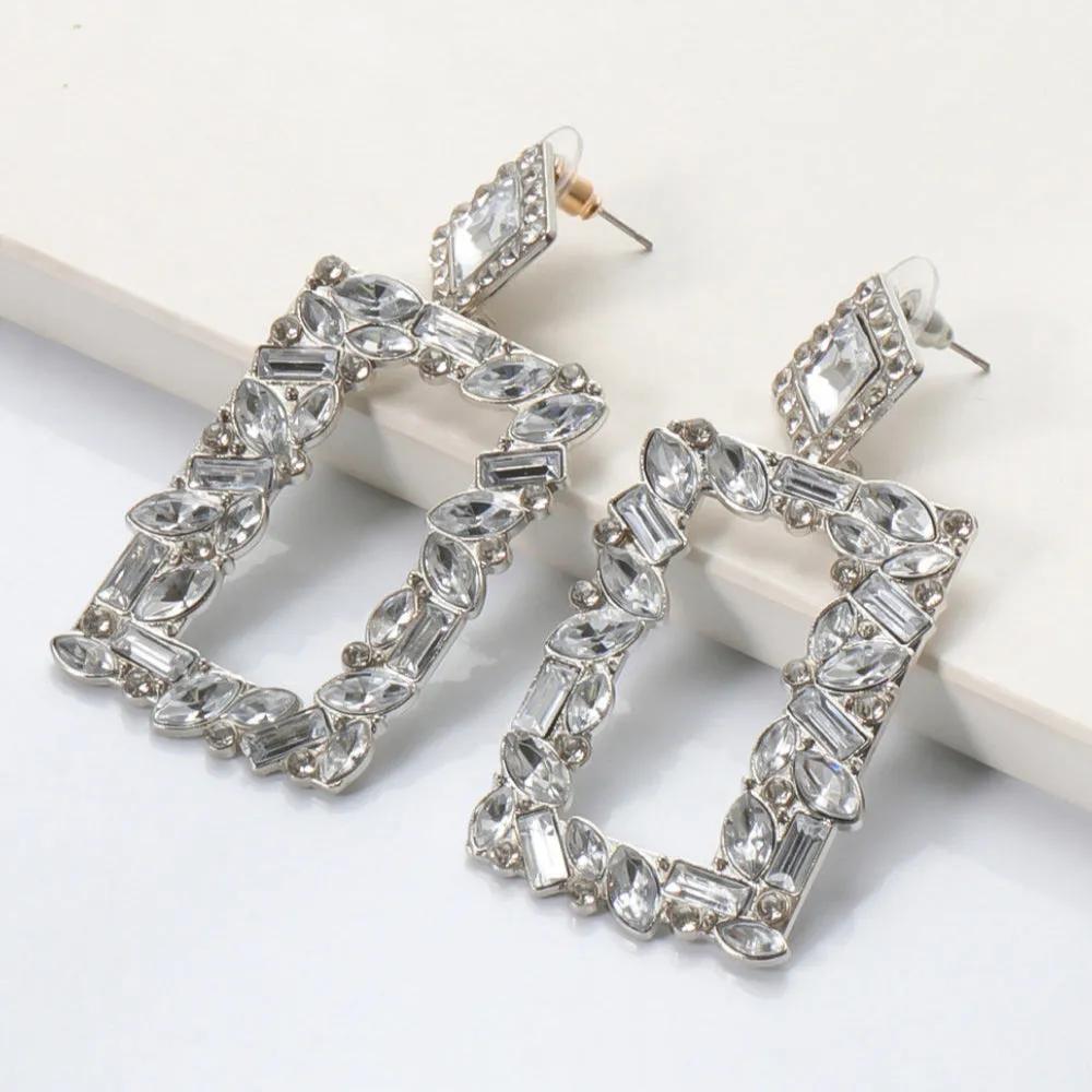 Rectangular Crystal Drop Earrings – Bold and Vibrant Statement Jewelry