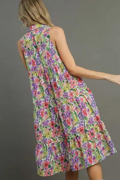 High-Low Hem Multicolor Floral Sleeveless Tiered Dress - Perfect for Summer Days