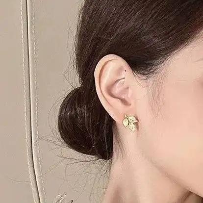 Leaf Stud Earrings – Gold or Silver Finish, Micro Pavé Rhinestone, Dainty Women’s Fashion Jewelry