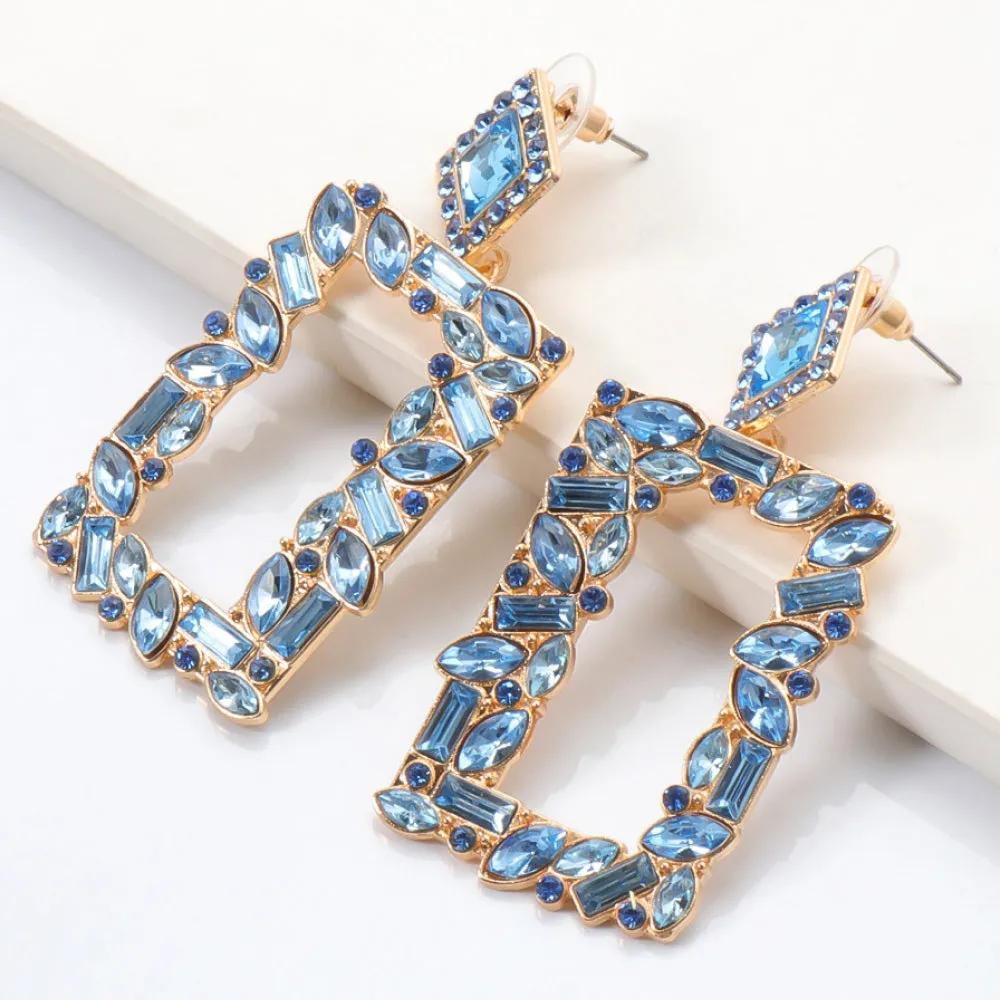 Rectangular Crystal Drop Earrings – Bold and Vibrant Statement Jewelry