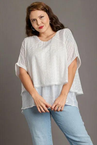 Eyelet Layered Short Sleeve Blouse - White