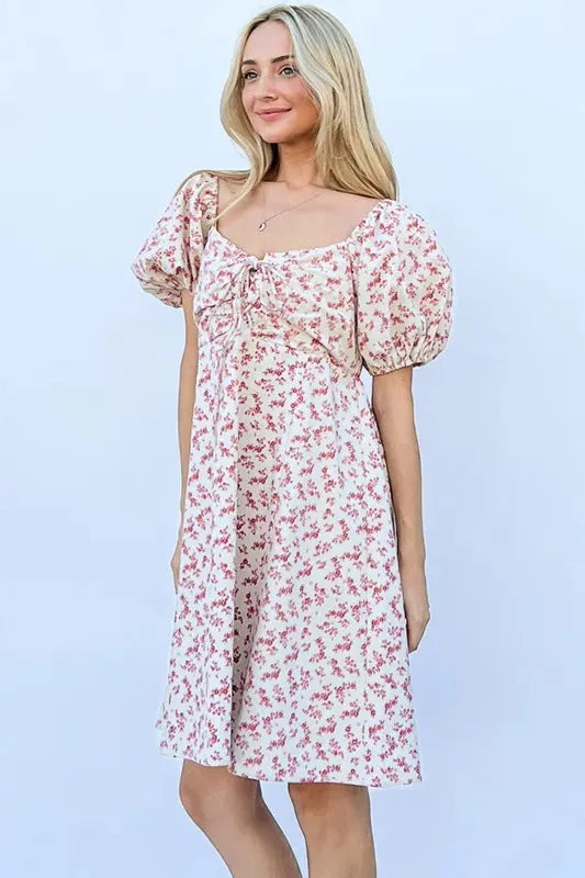 Lace-Up Front Puff Babydoll Dress – Romantic, Playful Boho Style