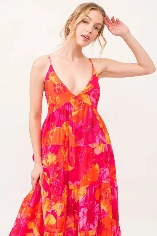 Floral Tiered Maxi Cami Dress with Pockets