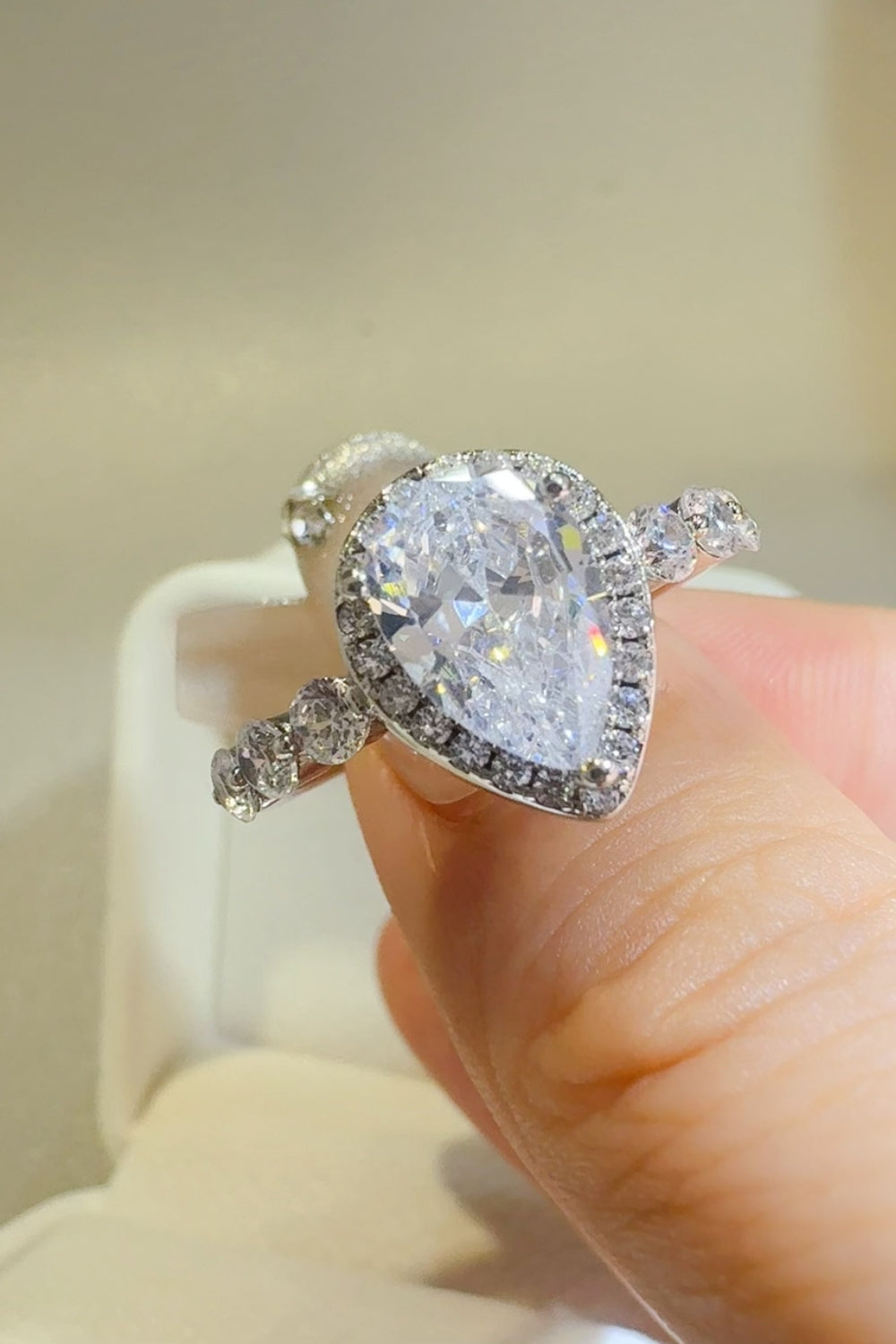 Pear-Shaped Moissanite Sterling Silver Ring Trendsi