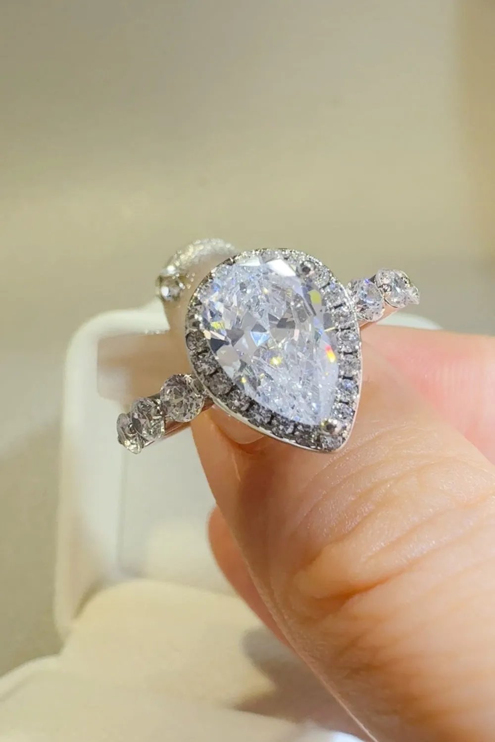Pear-Shaped Moissanite Sterling Silver Ring