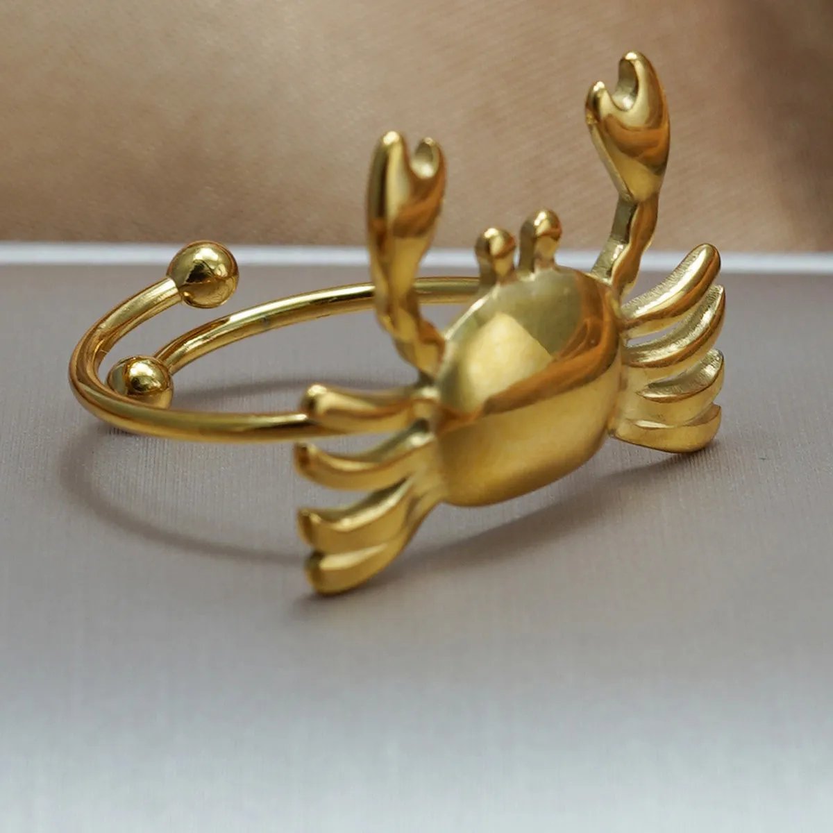 Handmade Crab Ring – Gold Adjustable Stainless Steel, Mirror Polish, Eco-Friendly