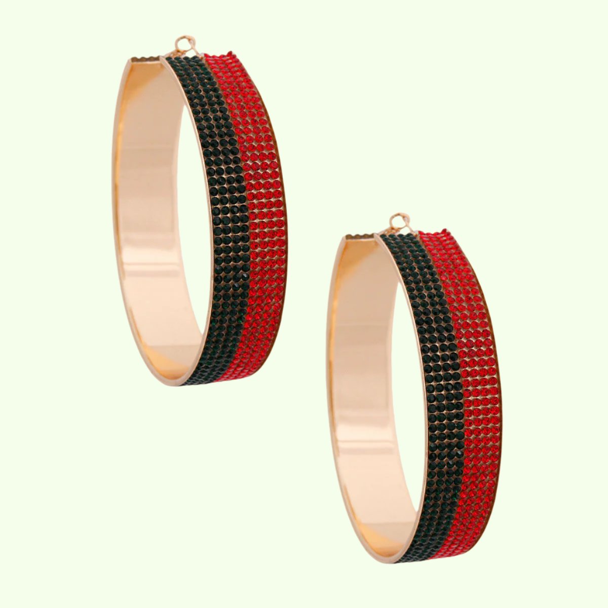 Red Green Stripe Wide Metal Hoops