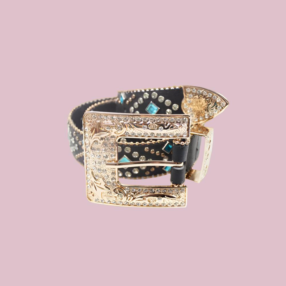 Buckle Up: Black Strap With Rhinestones Belt