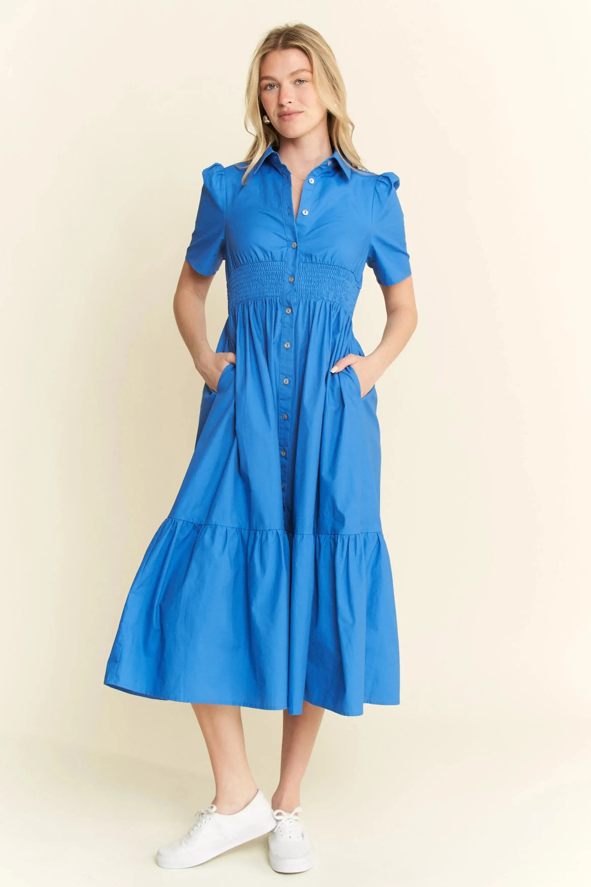 Jade By Jane Short Sleeve Button Down Midi Dress Jewelry Bubble
