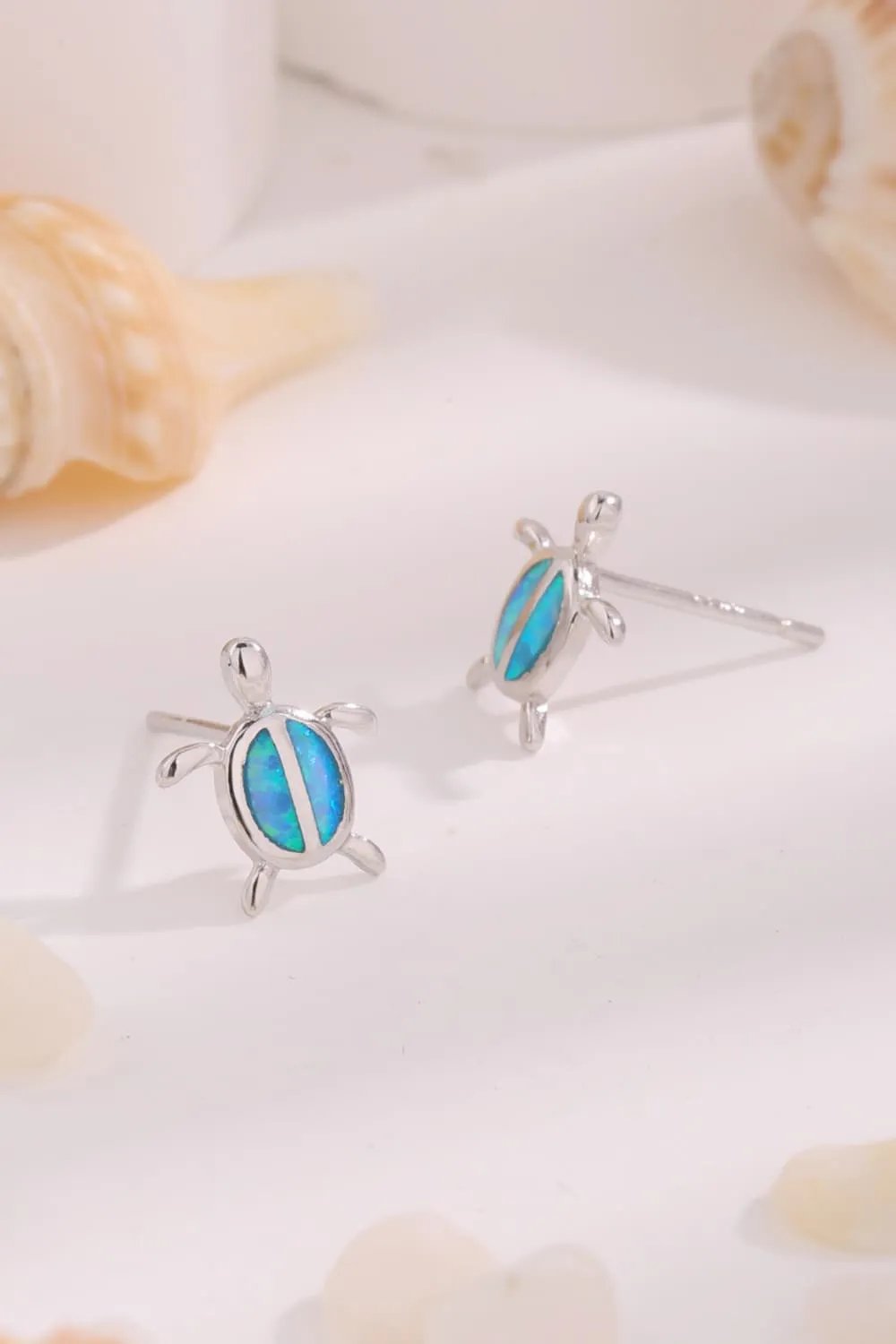 Sterling Silver Opal Turtle Stud Earrings - Whimsical Design
