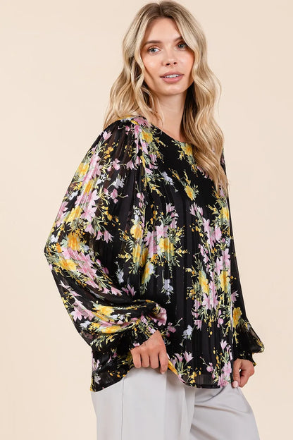 Satin Gold Lurex Striped Chiffon Top – Elegant Long Sleeve Blouse Jewelry Bubble