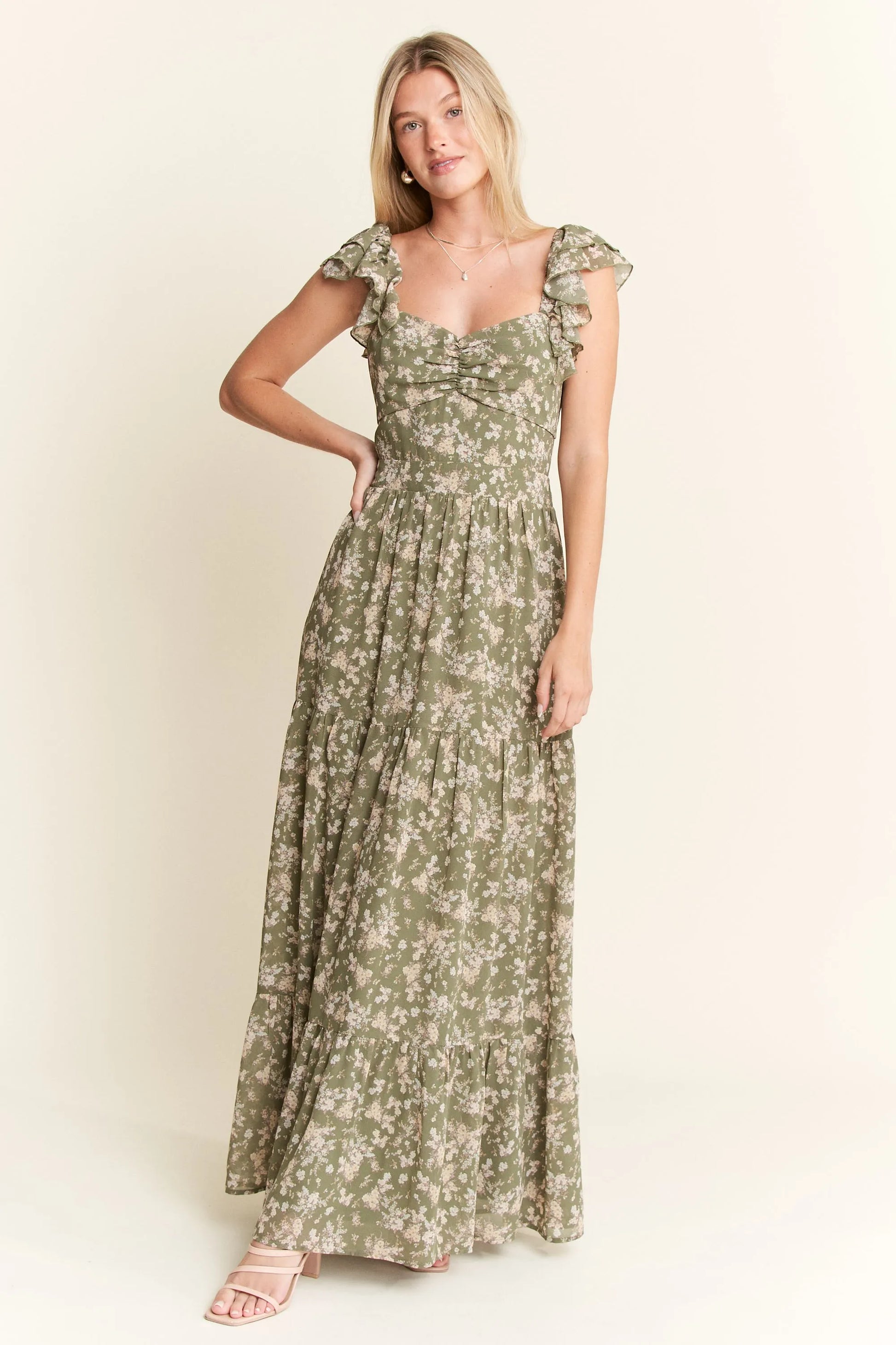 Jade By Jane Ruffle Sleeve Tiered Maxi Dress Jewelry Bubble