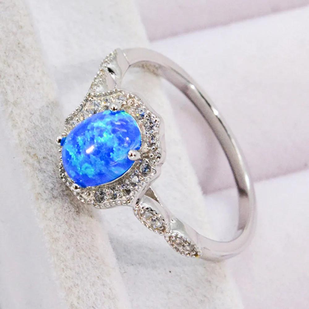 Sterling Silver Platinum-Plated Ring with Australian Opal Centerpiece