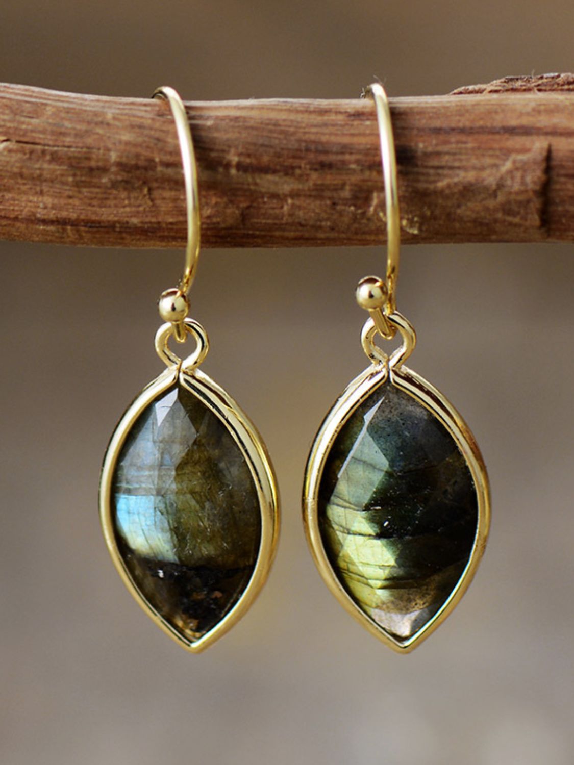 Faceted Drop Labradorite Earrings Gold Plated for Women: Highlight the Beauty of Aztec Vibes