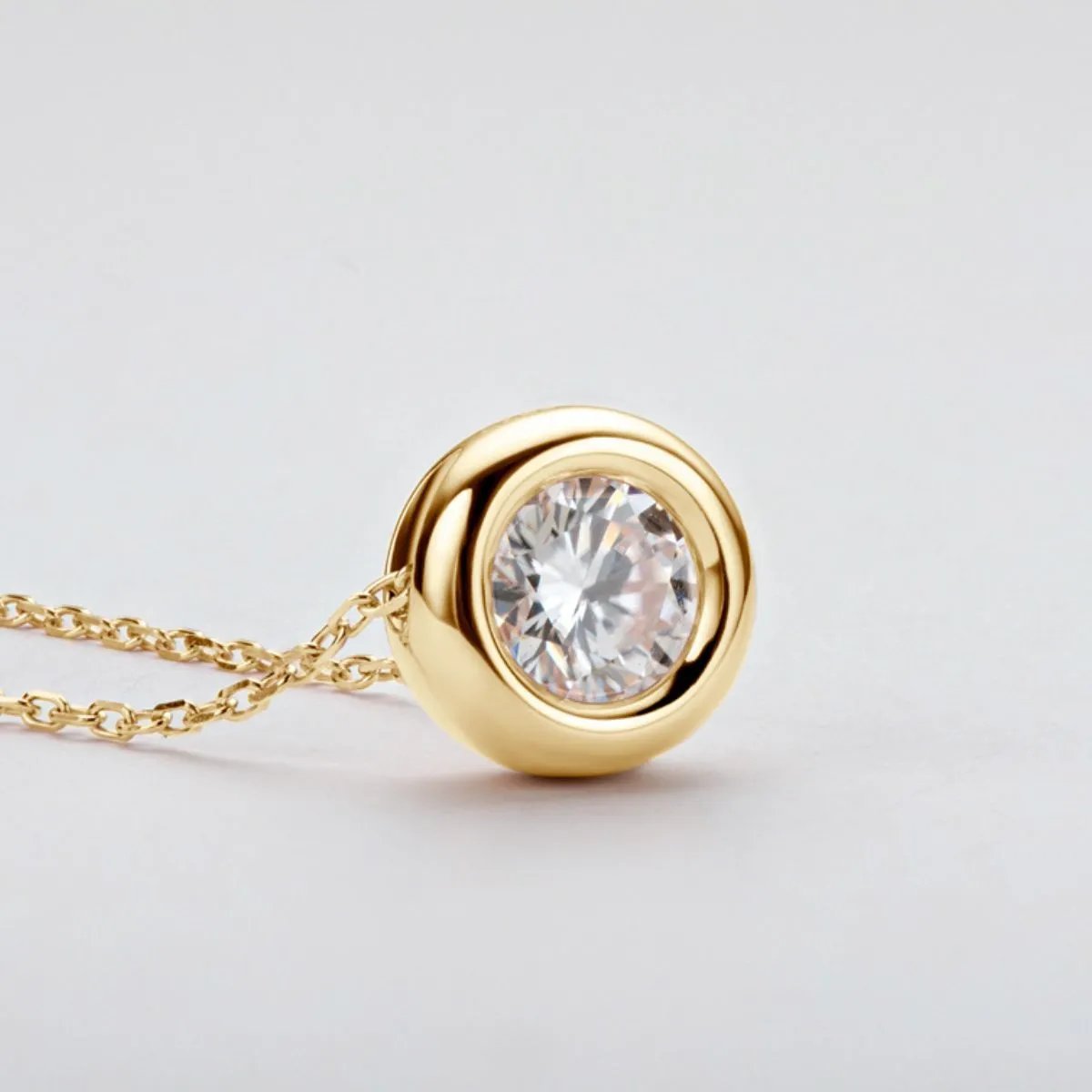 Dainty Round Moissanite Solitaire Pendant Necklace in Sterling Silver