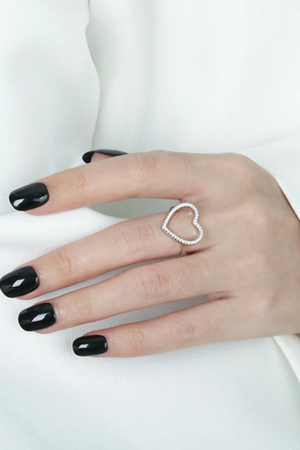 Open Heart Ring: Elegant Zircon-StuddPavé Cubic Zirconia Open Heart Ringed Design in Gold and Silver Finishes