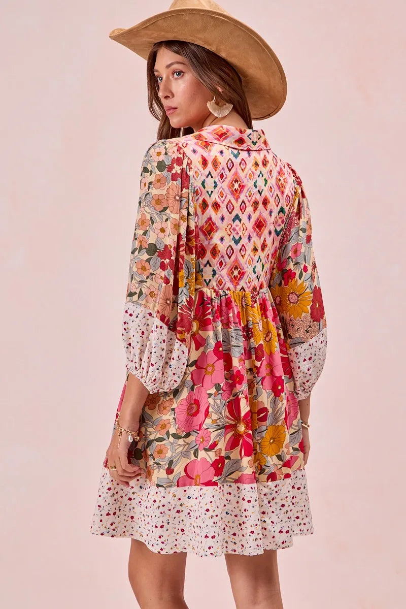 BiBi Print Mix And Match Bubble Sleeve Dress