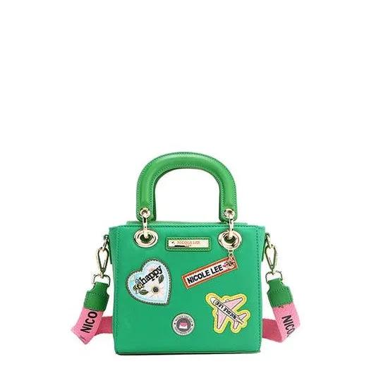 Nicole Lee Structured Mini Handbag with Embroidered Patches