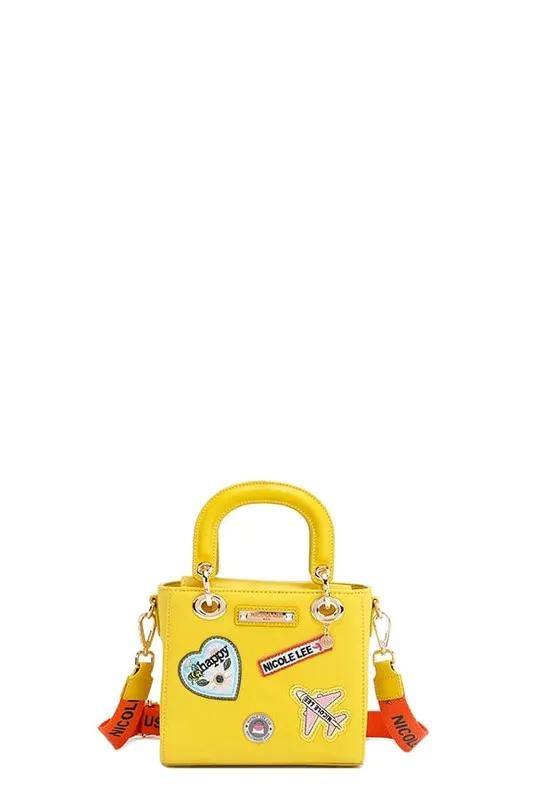 Nicole Lee Structured Mini Handbag with Embroidered Patches