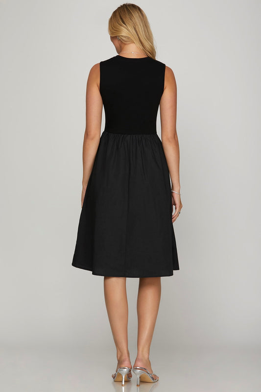 Stylish Sleeveless Black Midi Dress Trendsi