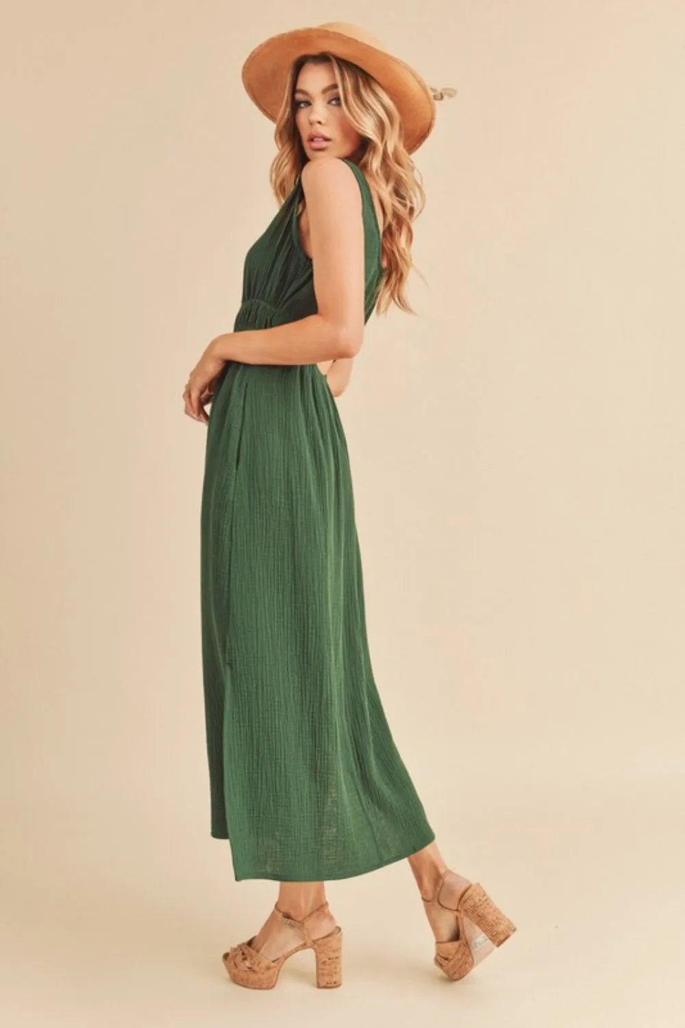 Side Slit Round Neck Sleeveless Tank Dress