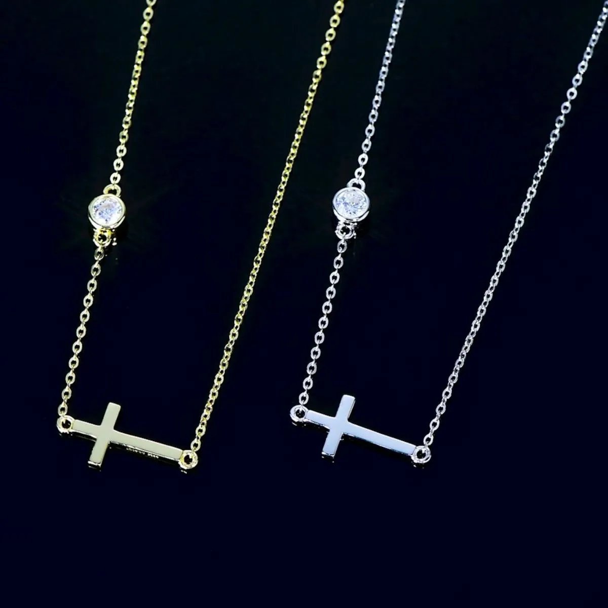 Dainty Moissanite Cross Necklace - 18K Gold-Plated Sterling Silver