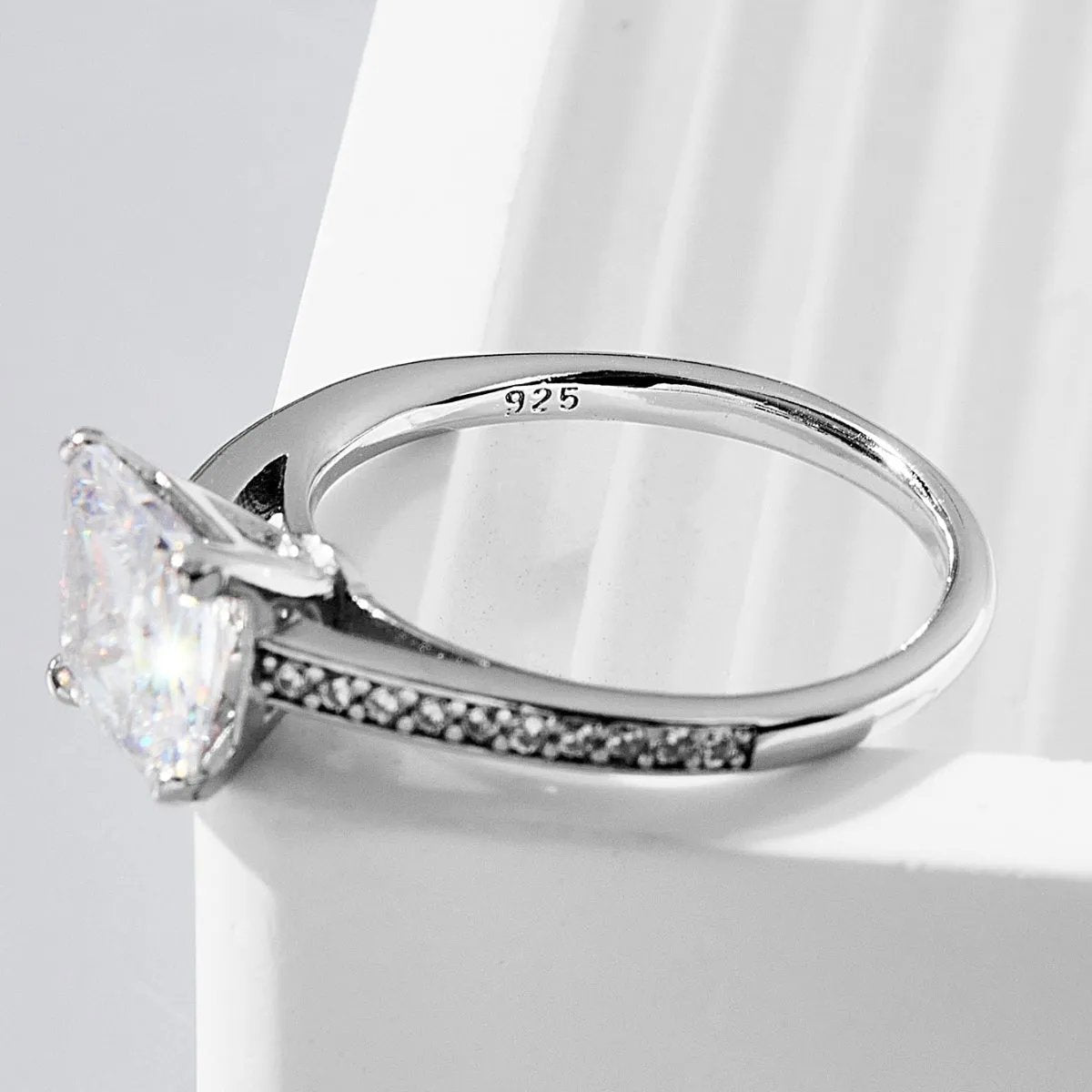 Platinum-Plated Zircon Solitaire Ring - Elegant Sterling Silver