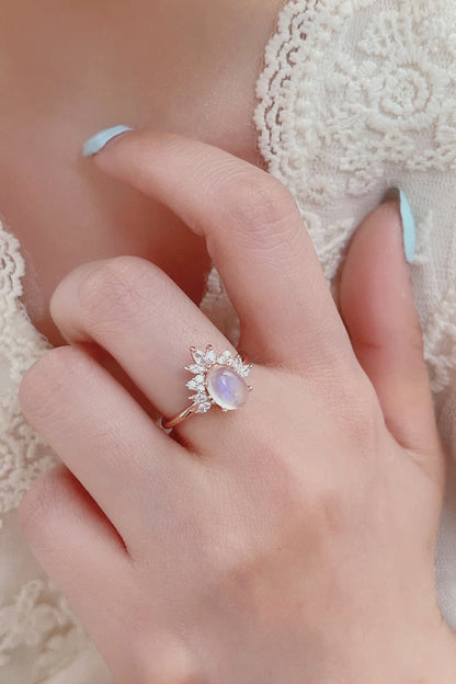 Elegant Moonstone Ring - 18K Rose Gold-Plated