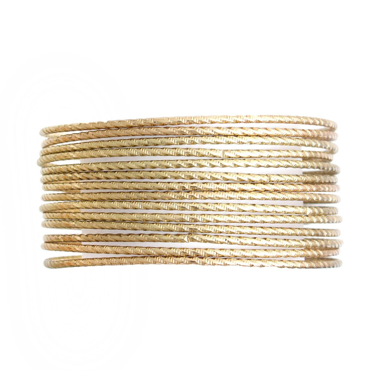 14 Piece Gold Tone Cut Stacking Skinny Bangles