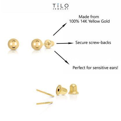 14k Yellow Gold Ball Stud Earrings with Secure Screw-backs (8mm)…