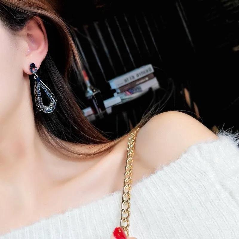 Sapphire Drop Earrings with Gold Accents, Fashion Dangle Jewelry