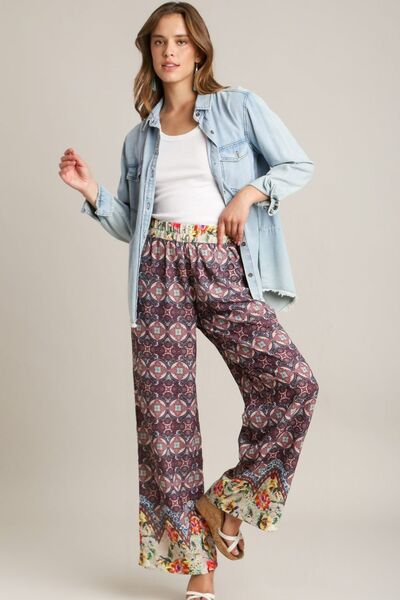 Mixed Print Elastic Waistband Pants Trendsi